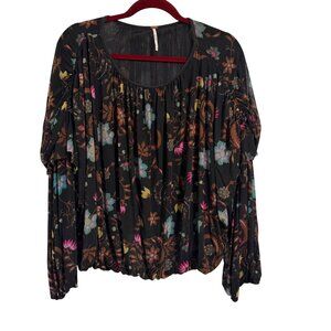 Free People Wildflower Honey Floral Mesh Overlay Blouse‎ Size L
